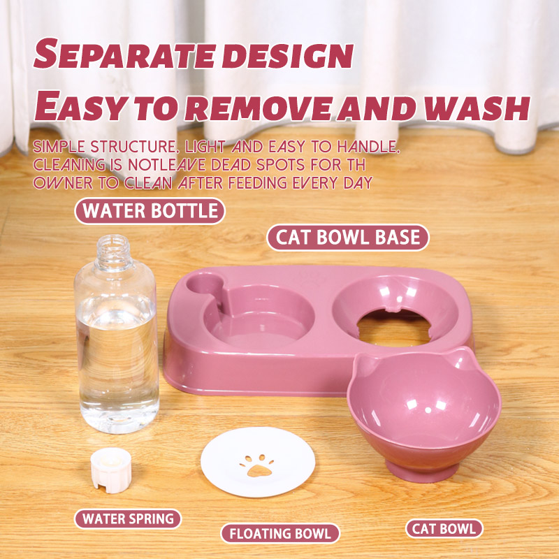 Hot selling new 2 in 1 automatic drinking water feeding cat bowl plastic pet bowl