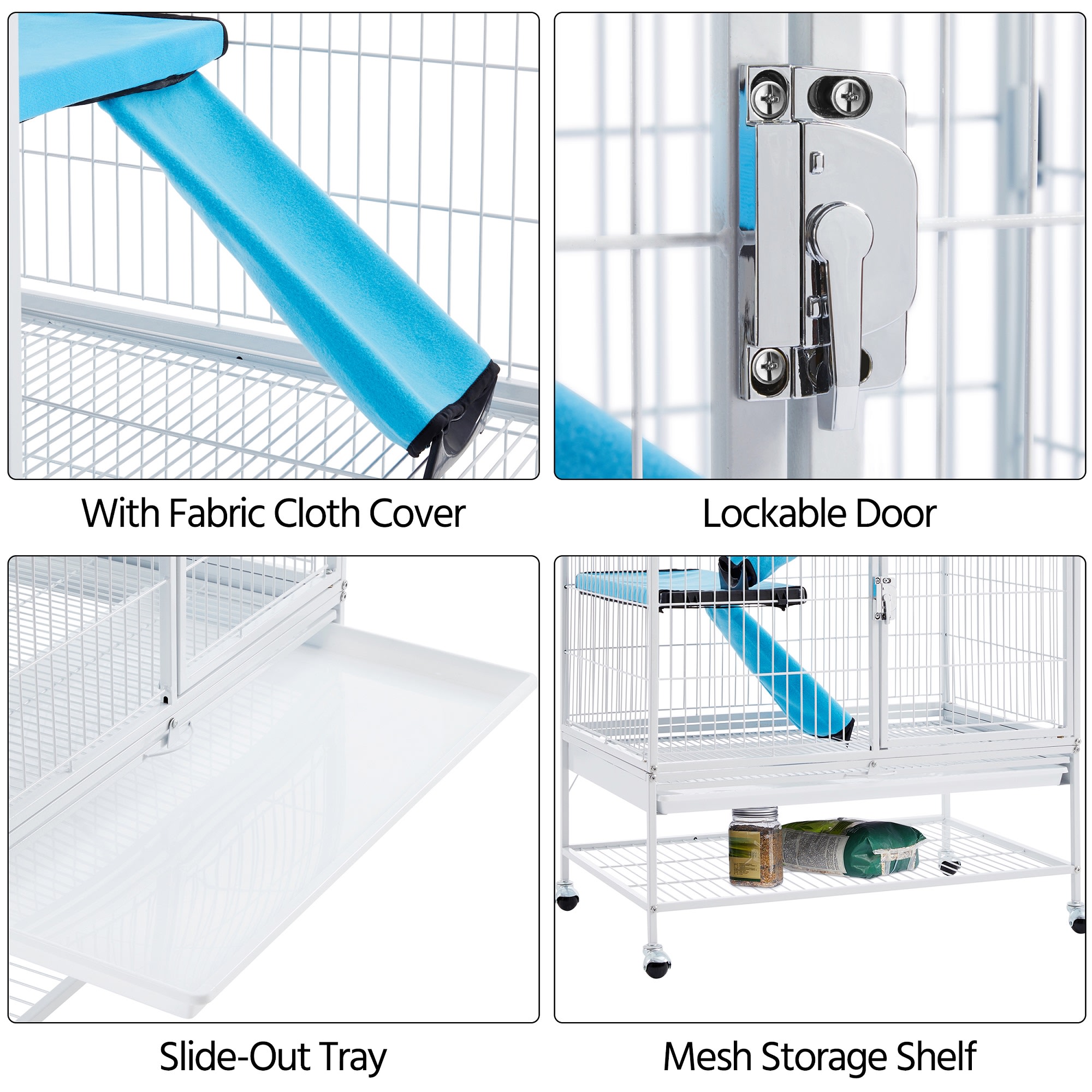 Topeakmart Hammered White Rolling Metal Small Animal Cage with Removable Ramp, 31" L X 20" W X 54" H