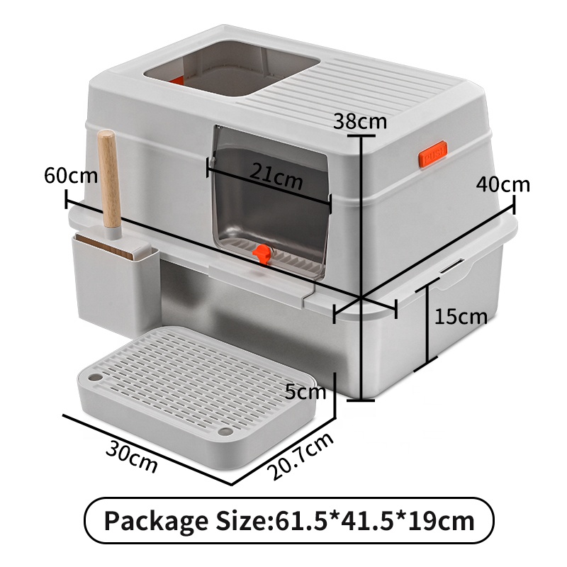 Oversized Stainless Steel Cat Litter Box Anti-Splash Easy Clean Non-Stick Bottom Maine Puppet-Deodorant Cat Toilet Plastic