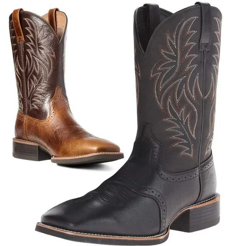 Men High Embroidery Retro Handmade Western Cowboy Boot Pointed Toe Boots Hand ing Outdoor Mens Shoes 38-48