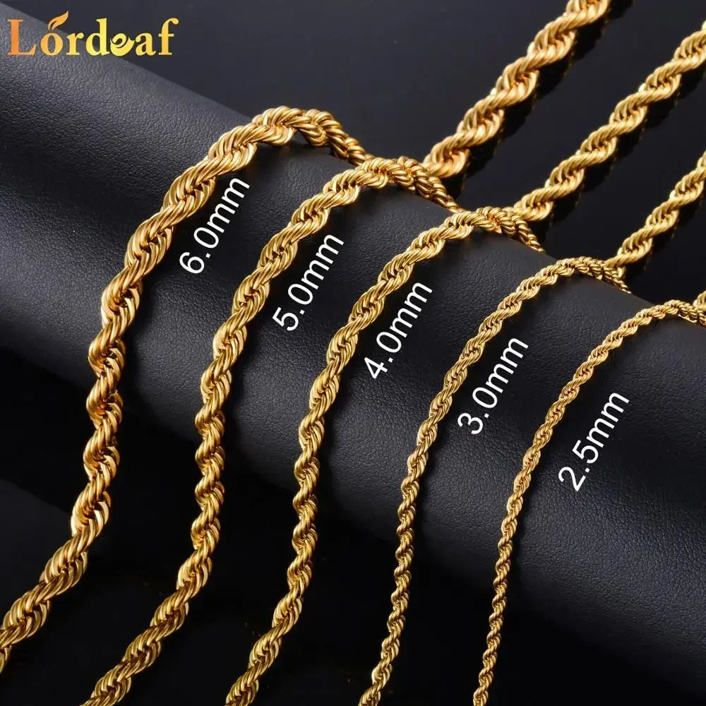 25MM M 4MM 5MM 18k Real Gold Plated Stainless Steel Twist Rope Chain No Fade Necklace Jewelry for Men Women 241122