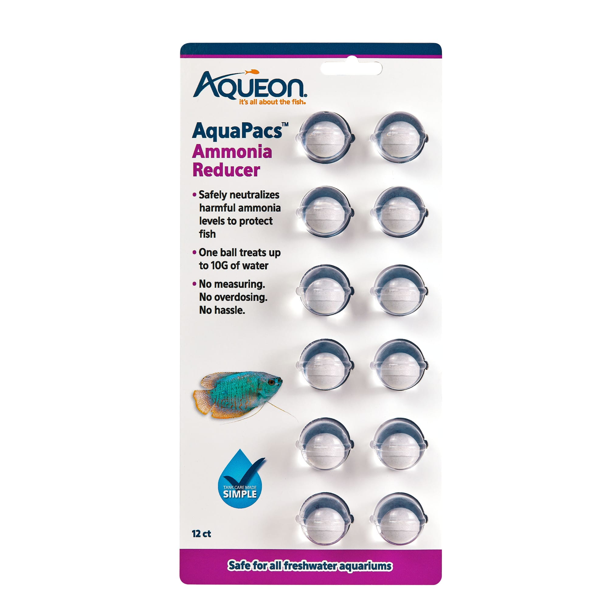 Aqueon AquaPacs Ammonia Reducer, 10 Gallon, Pack of 12