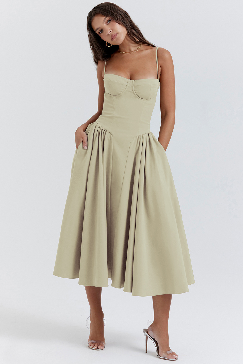 Designer Summer women skirt French vintage maxi dress court style sexy wear halter dress Floral solid color new Dresses