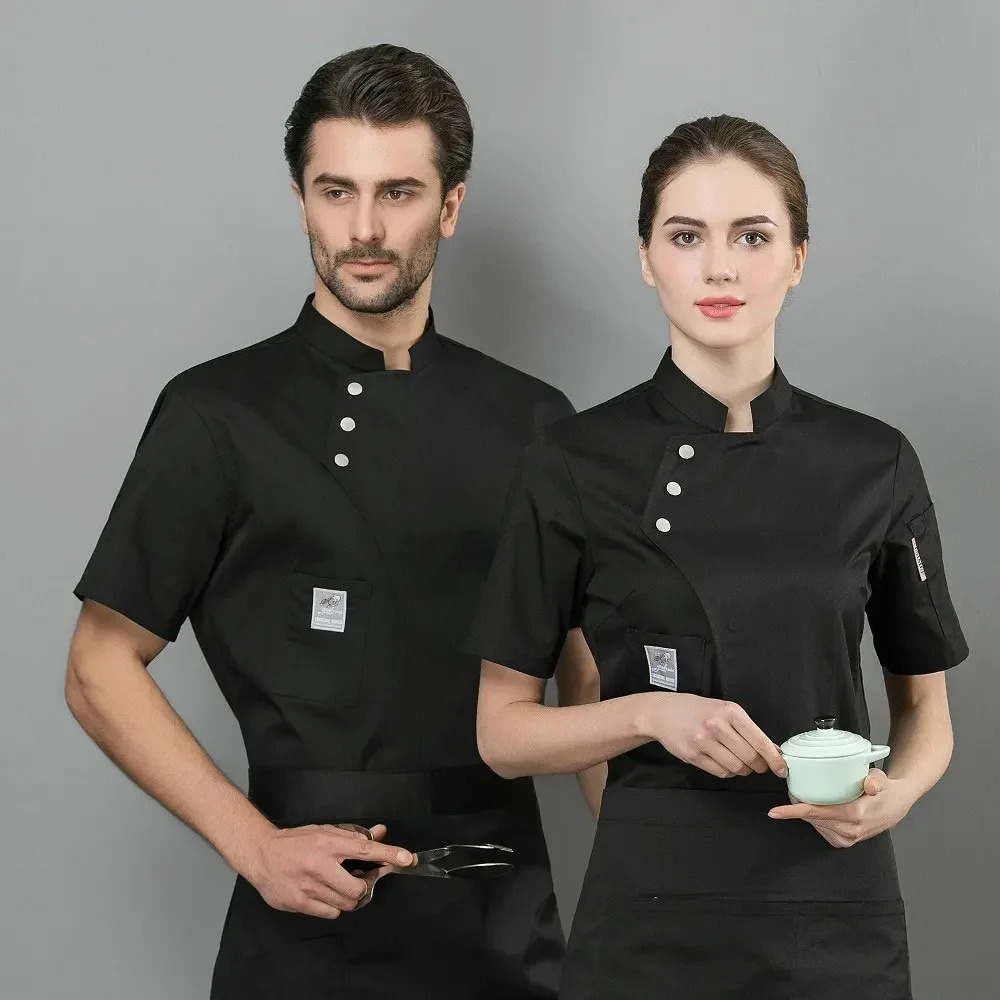 Unisex Chef Restaurant Jacket Short Sleeve Coat Men Women Kitchen Wear Waiter Bakery Uniform 240412