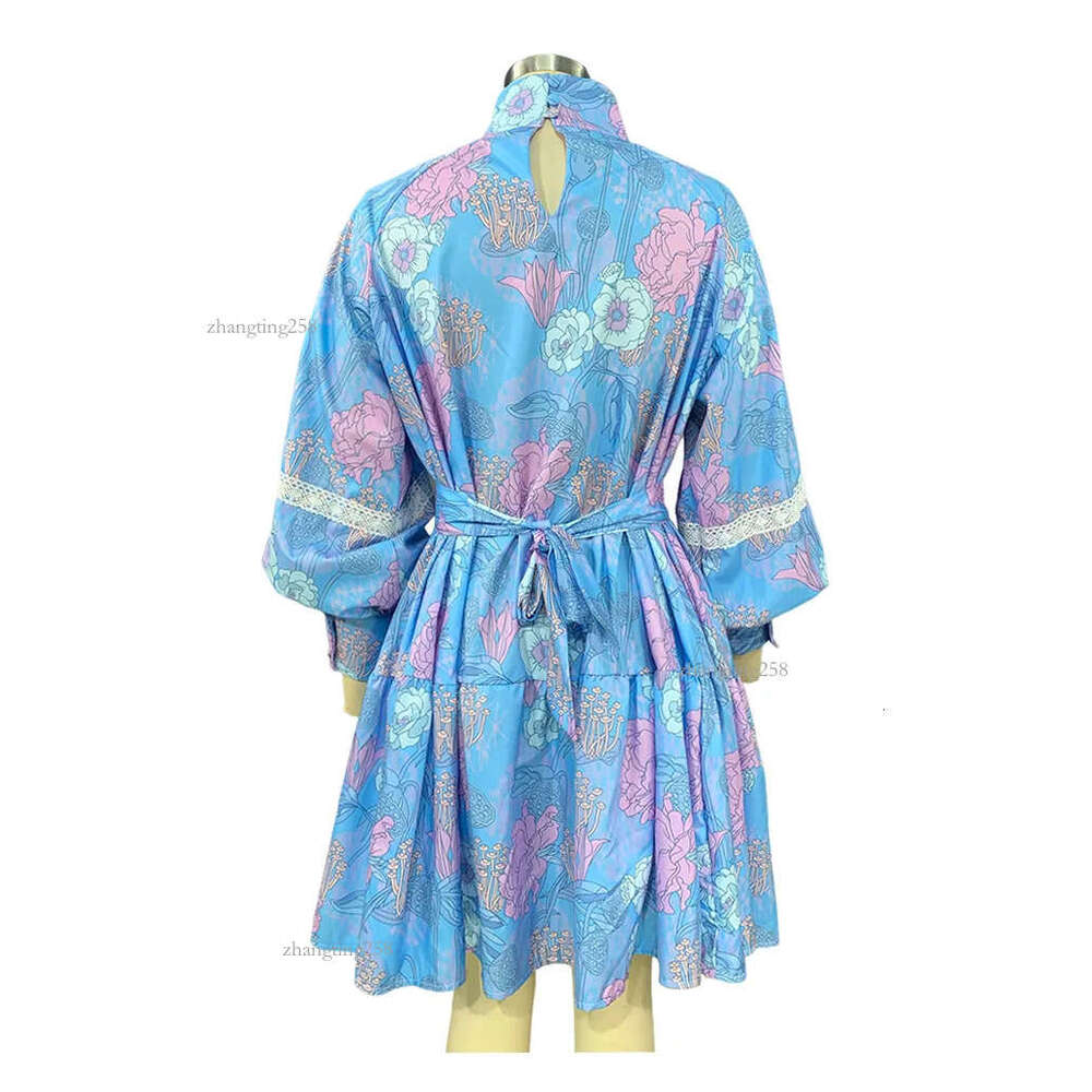 Chic Womens Designer Clothing Elegant High Neck Floral Print Swing Dress for Spring and Autumn AST180084
