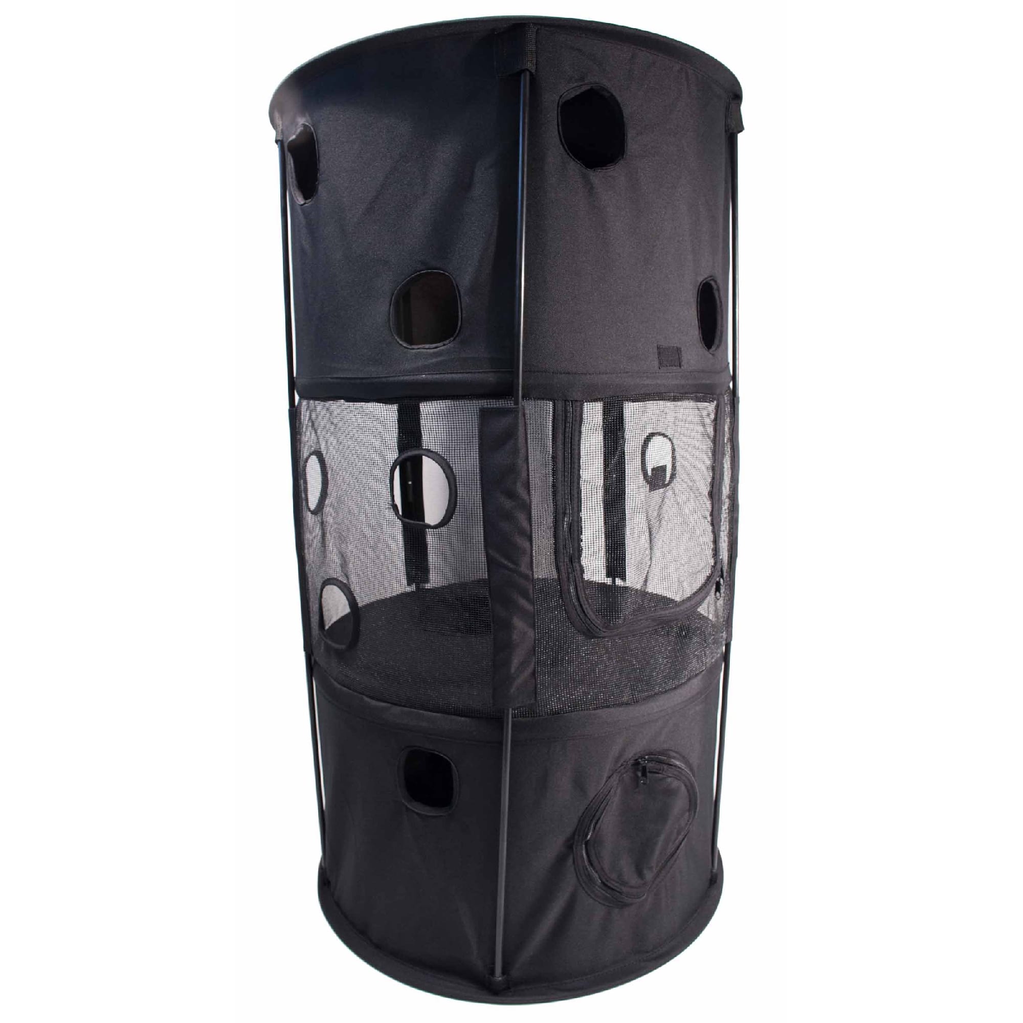 Pet Life Black Climbertree Circular Obstacle Play-Active Travel Collapsible Travel Cat House, 13.2" L X 13.2" W X 39.4" H