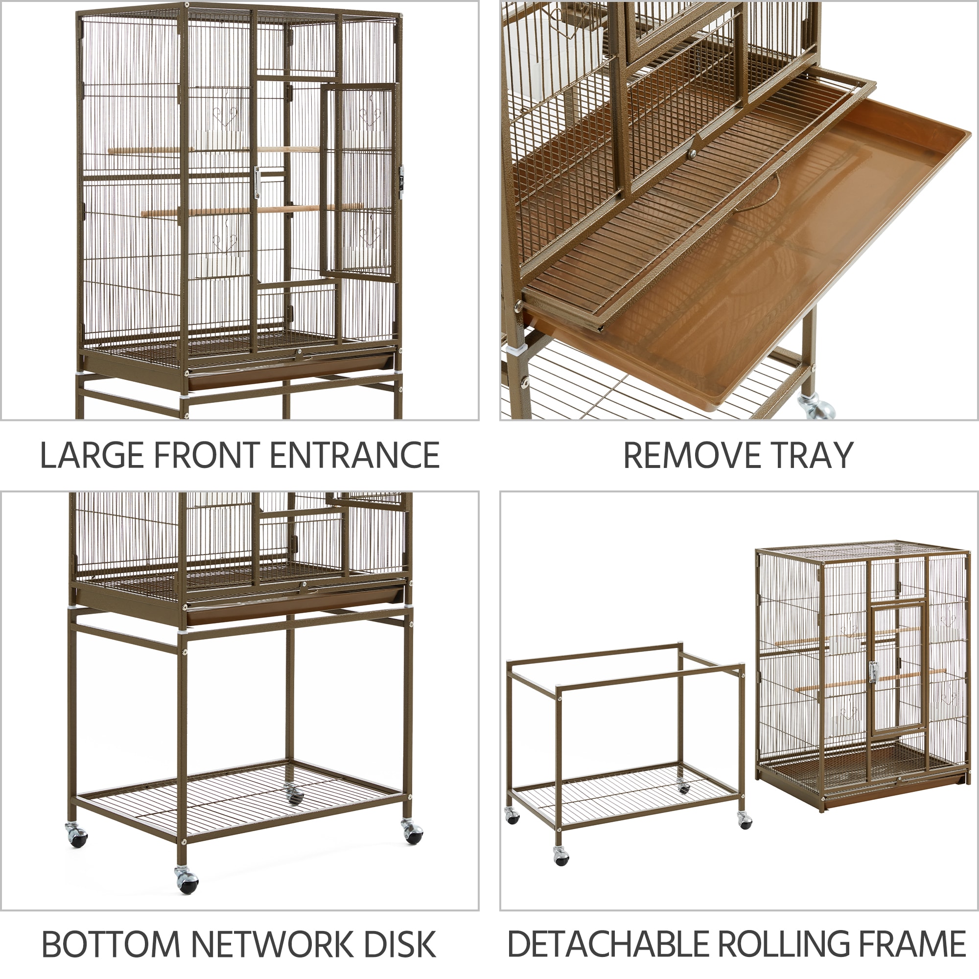 Topeakmart Palmer Green Metal Bird Cage with Rolling Detachable Stand, 53.5" H