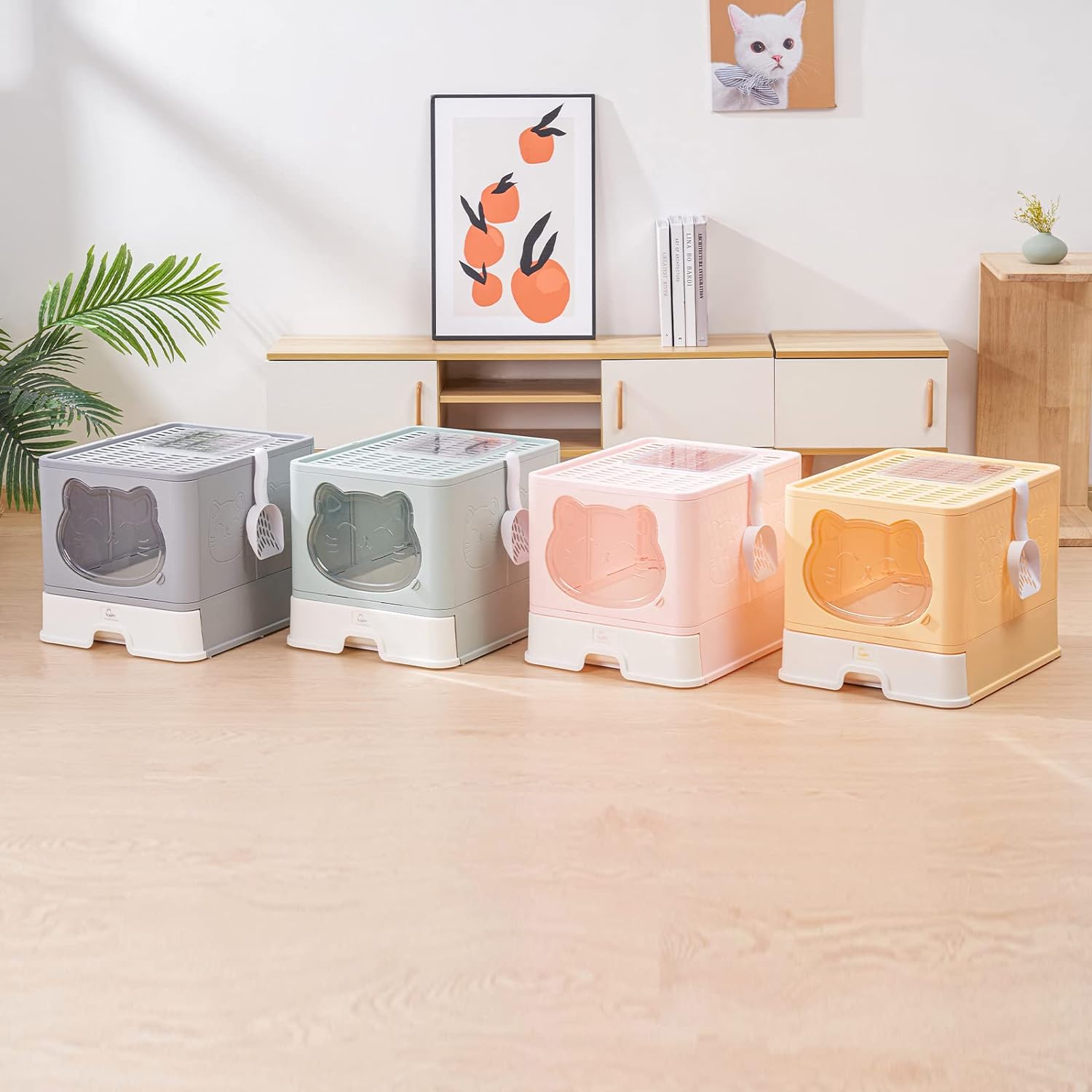 Fully Enclosed Cat Litter Box with Lid Collapsible Ultra Cat Litter Box Drawer Cat Litter Pan