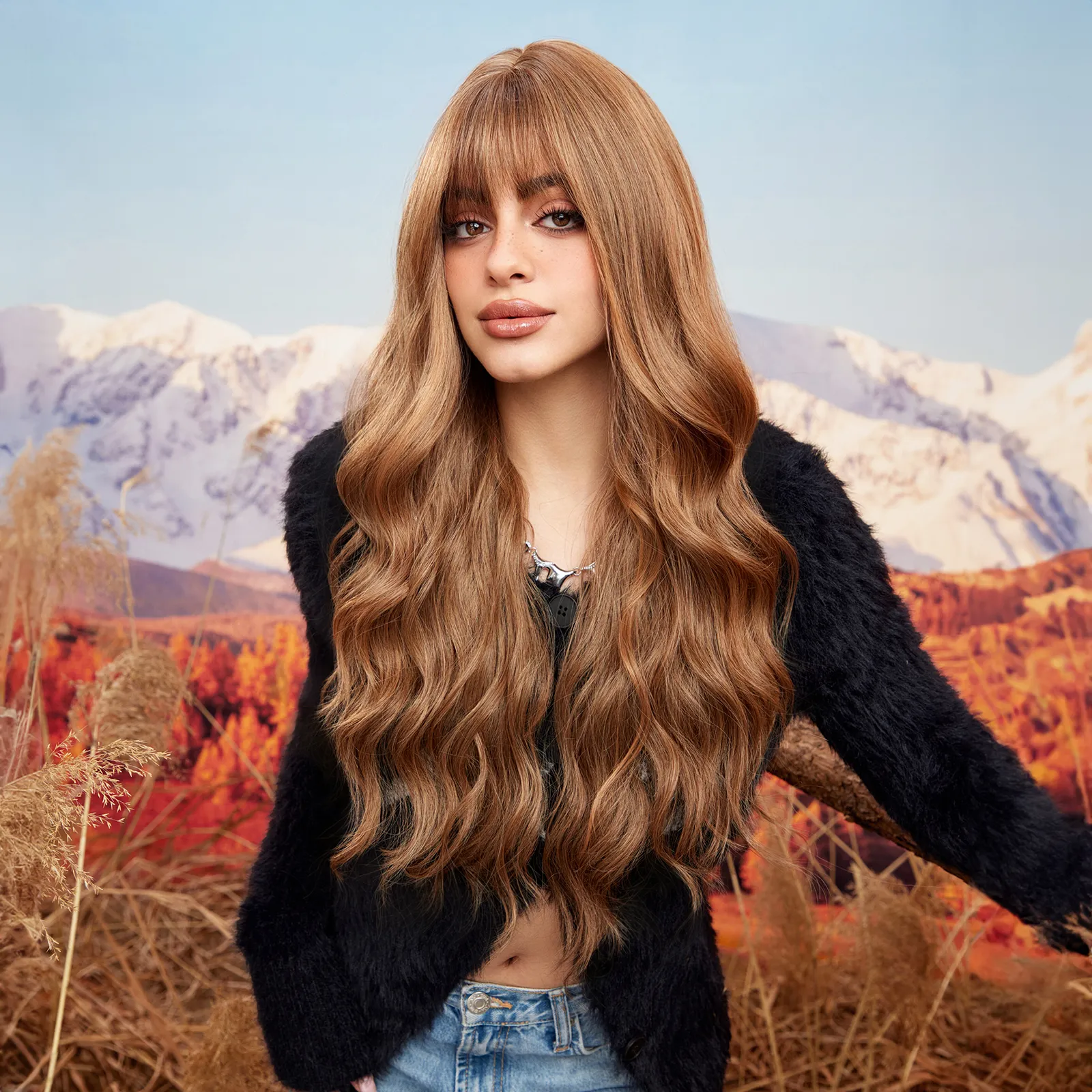 Brazilian Long Body Deep Wave None Lace Front Wigs Simulation Human Hair Heat Resistant Large Waves Glueless Colored Synthetic Silky Wig for Black Wom