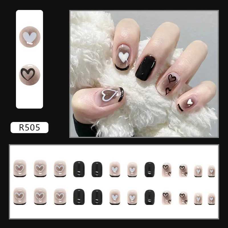 Mysterious Black Wearable Pink Pressing Fake Nail Tips with Glue Fake Nail Design Butterfly Cute Girl Fake NailW241125
