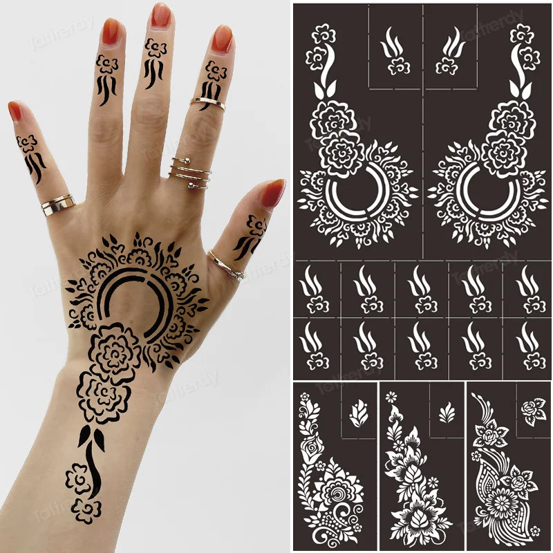 Reusable Temporary Henna Tattoo Stencil Hand Arm Sleeve Face Supplies Stencils for Airbrush Painting Template DIY Indian 241121