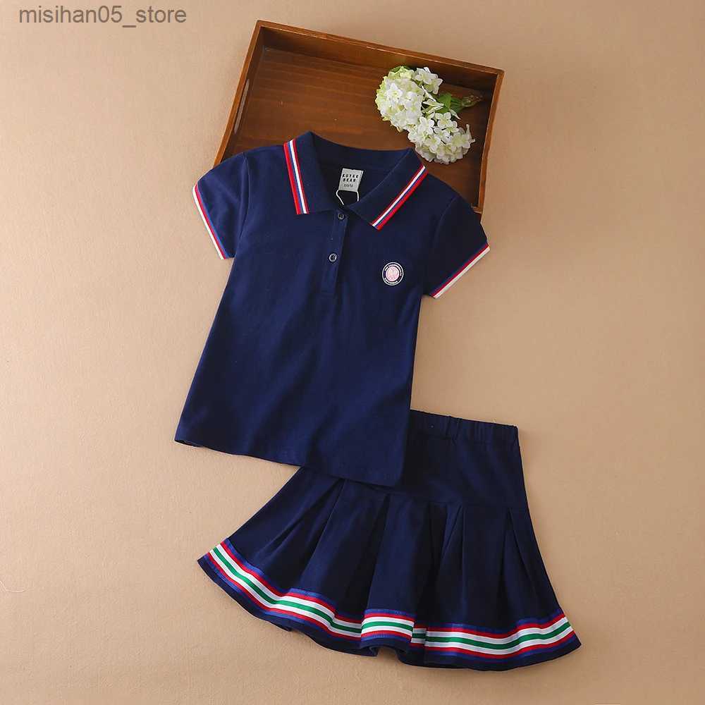 Clothing Sets Clothing set for girls 2023 new childrens polo T-shirt+2-piece set for childrens tennis sportswear Q240425