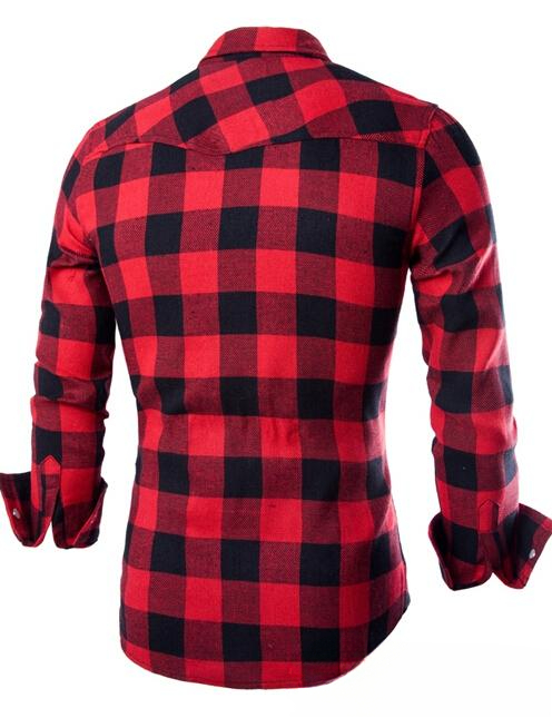 Mens Casual Shirts Plaid Check Shirt Fashion Comfortable and Breathable Shirts Red Black