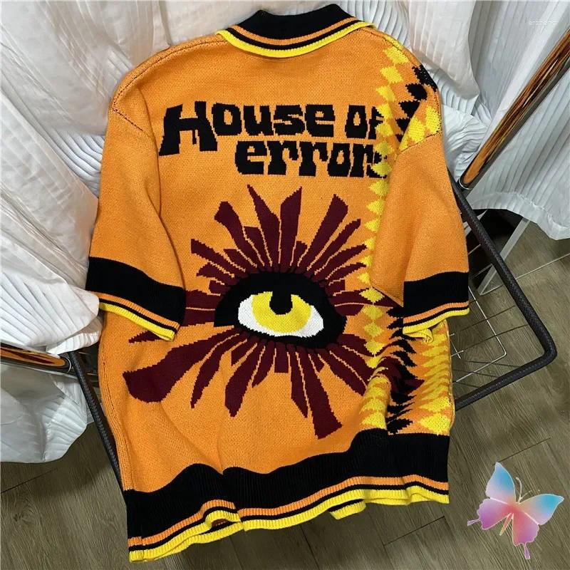 Men's Sweaters 24ss Winter Orange Jacquard Print House Of Errors Casual Street Men Women Knitted Pullover Polo Collar Short Sleeve Tee
