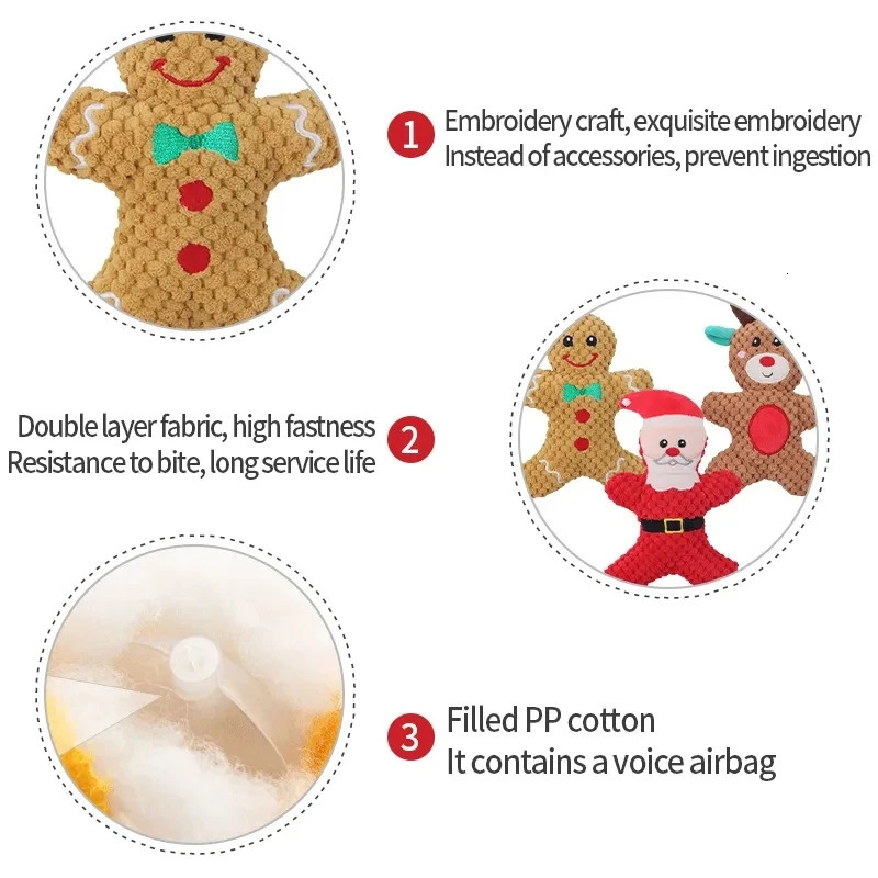 Xmas Pet Dog Plush Chew Toy Santa Elk Gingerbread Man Donut Cat Dog Christmas Series Cartoon Dog Toy Plush Squeak Toy Cookies 241125
