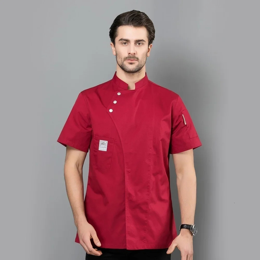 Unisex Chef Restaurant Jacket Short Sleeve Coat Men Women Kitchen Wear Waiter Bakery Uniform 240412