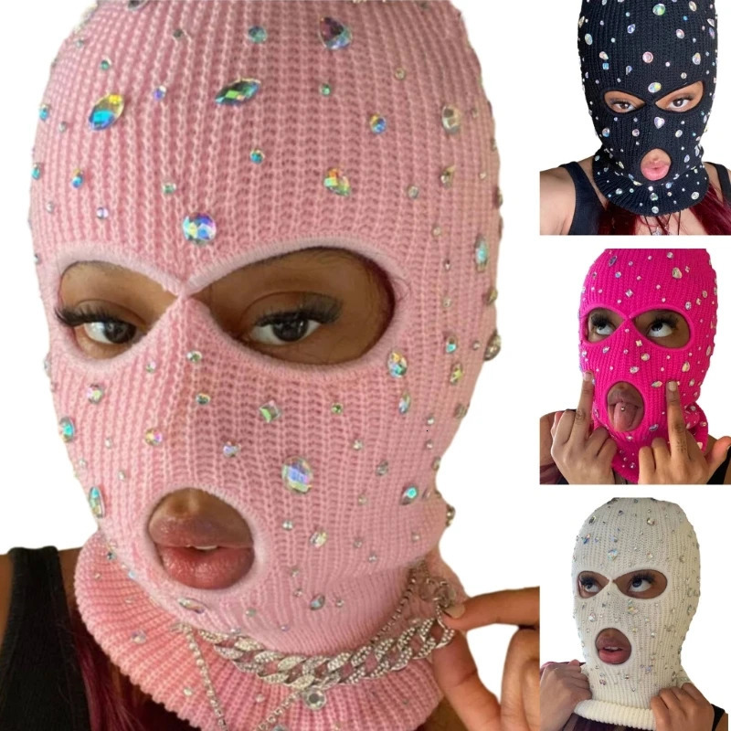 Balaclava Sparkling Face Mask Jewelry Hat Hooded Neck Warmer for Outdoor Halloween Role Playing Balaclava Hat 241125