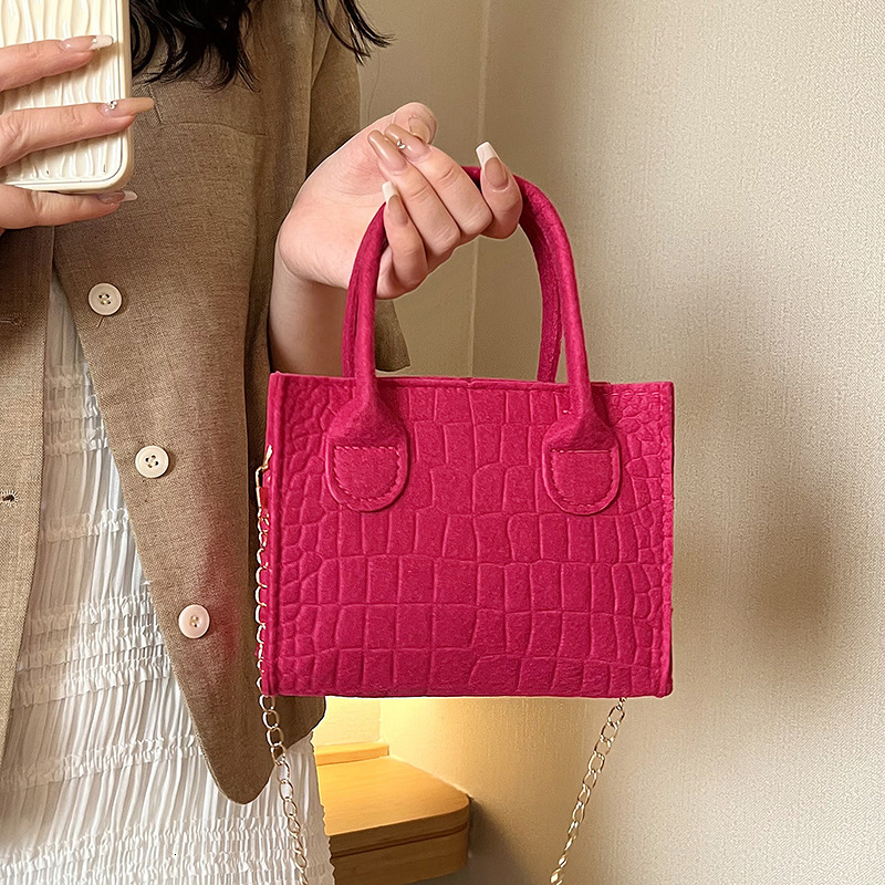 Women's Felt Designer Handbag Popular Stone Patterned Crossbody Bag Fashionable Women's Small Square Chain Crossbody Bag