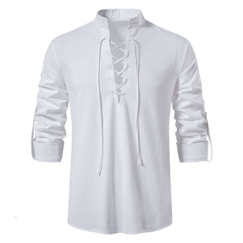 Spring Summer New Men's Cotton And En Henry Shirt Foreign Trade European Size Long Sleeved Casual Stand Collar Ing B4