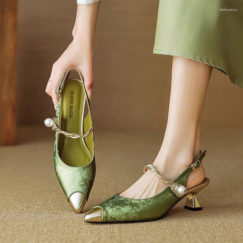 Sandals Pointed Toe Women Heels Shoes Bead Print Random Party Designer Summer 2024 Pumps Dress atillas Mujer