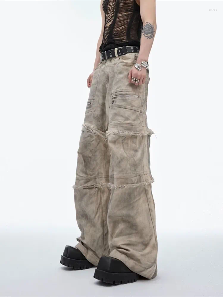 Men's Jeans Ropa Grunge Y2k Streetwear Vintage Grey Baggy Stacked Cargo Pants For Men Clothes Wide Leg Gothic Loose Long Trousers