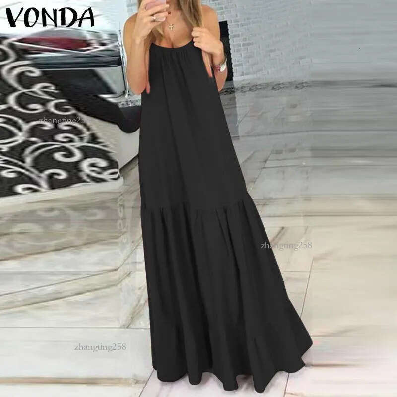 Bohemian Dress Women Summer Sexy Sleeveless Spaghetti Strap Ruffle Swings Maxi Long Dresses Holiday Vestido Plus Size
