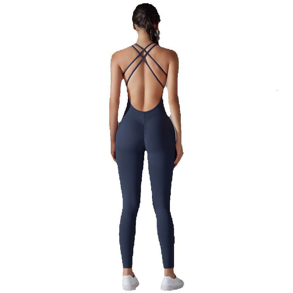 Plus Size S-XL Back V Bodysuits Sports Women Gym Rompers Yoga Set Scrunch Legging Workout One-Piece Jumpsuit Suit Active Wear