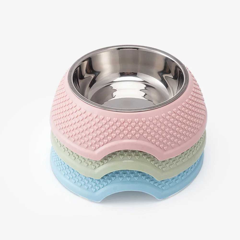 Dog Feeding Bowl Pet Tableware Drinking Dish Stainless Steel Sealed Dog Bowl Pink Green Blue Cat Bowls With Heart-Shaped PatternXJ241125