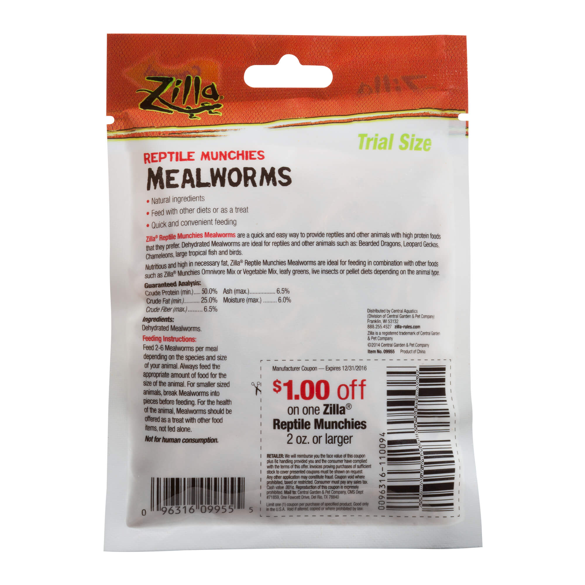 Zilla Munchies Mealworms Reptile Food, .5 oz.