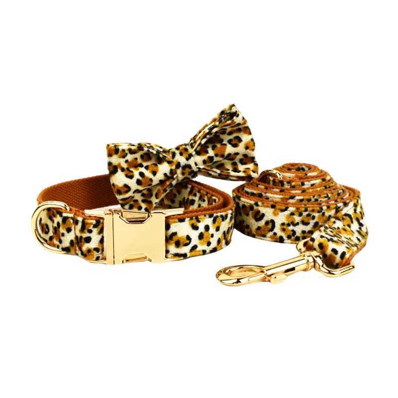 Leopard personalized name collar customized small dog harness for small and medium-sized dogs vest harness Leopard dog poop bag bow X250326