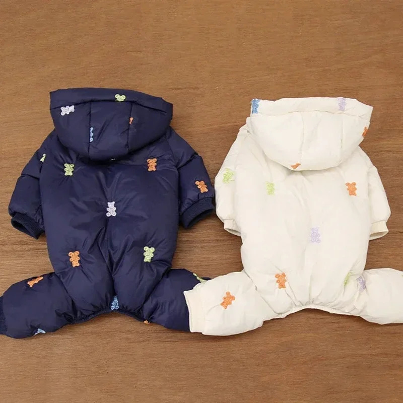 Full Printed Bear Dog Clothes Pet Four Legged Cotton Coat Teddy Warm Winter Outfit Schnauzer Down Jacket Puppy Sweet Jacket 241125