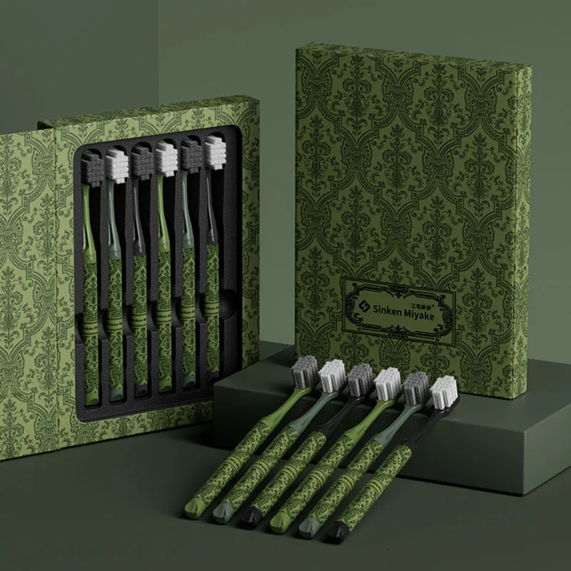 6 PC Forest Series Soft Adult Toothbrush Gift Box With Wide Head Family Set Light High-end Toothbrush Teeth Cleaning 241122