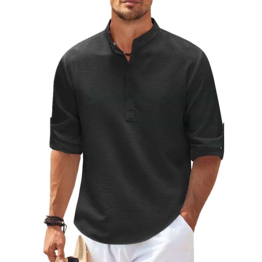 European And American Men's Shirt Long Sleeved Stand Up Collar Open Button Pineapple Plaid Casual Top Wholesale B2