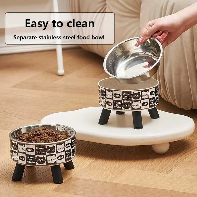Stainless Steel Pet Tall Bowls Removable Design for Cat Puppy Small DogXJ241125