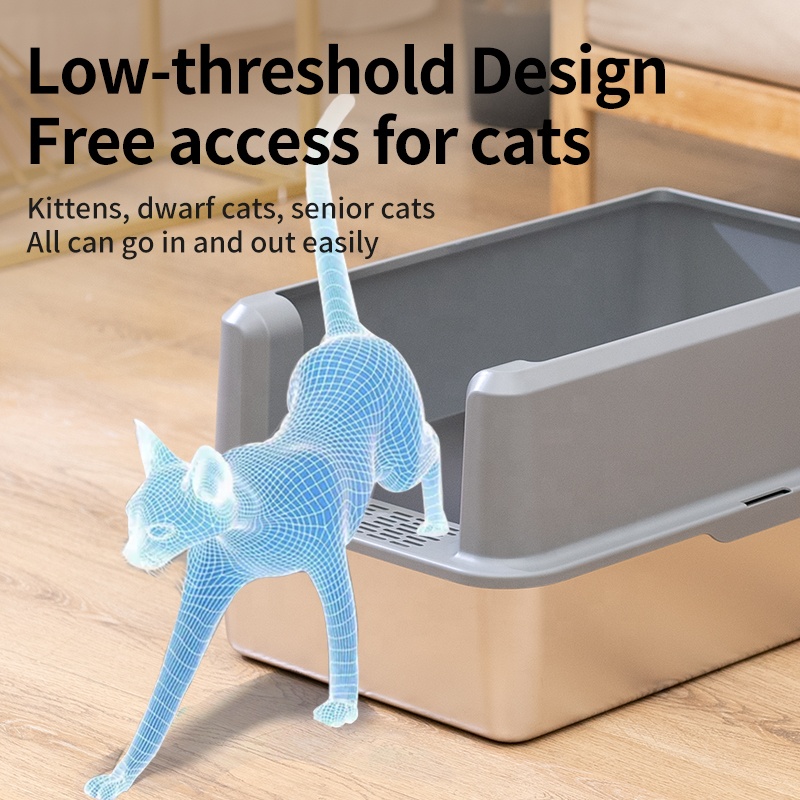 Oversized XL Large Stainless Steel Cat Litter Box Gray Non-Sticky Easy Clean Anti-Urine Leakage Lid High-Side Cats Accessories