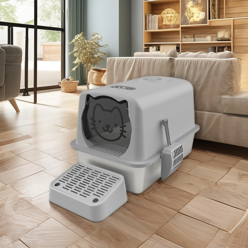 2024 New Listing full Enclosed smart Cat Toilet with deodorizer Stainless Steel cat Litter Box