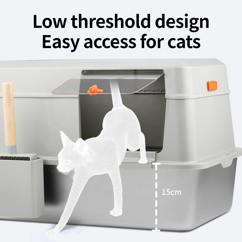 Oversized Stainless Steel Cat Litter Box Anti-Splash Easy Clean Non-Stick Bottom Maine Puppet-Deodorant Cat Toilet Plastic
