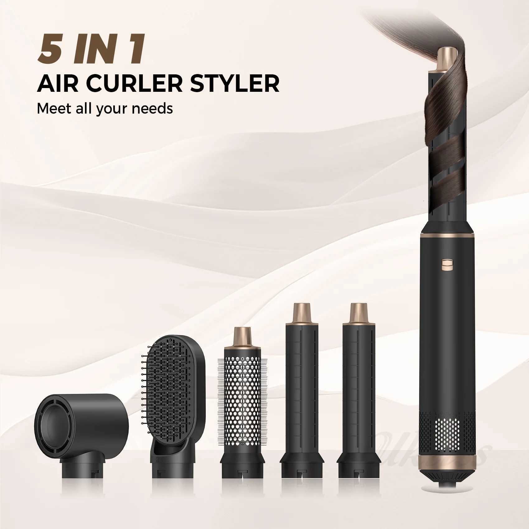 Hair Dryer 5-in-1 Curling Iron Noise Reduction Styling Comb Hot Air Hair Comb Styling Negative Ion Multi-functional Hair Dryer XJ250605