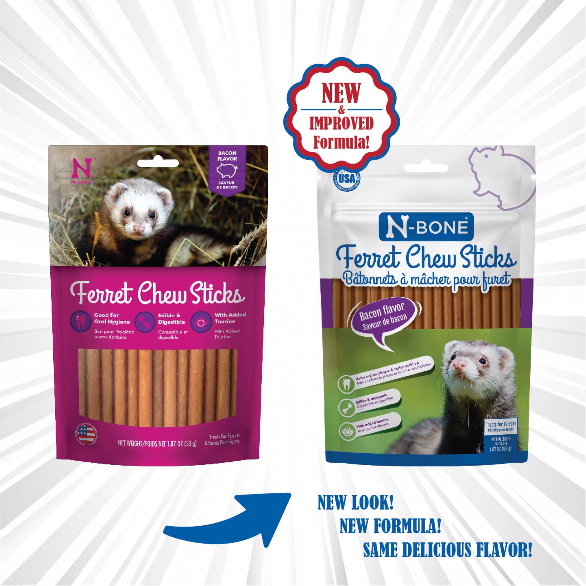 N-Bone Ferret Bacon Flavor Chew Sticks, 1.87 oz.