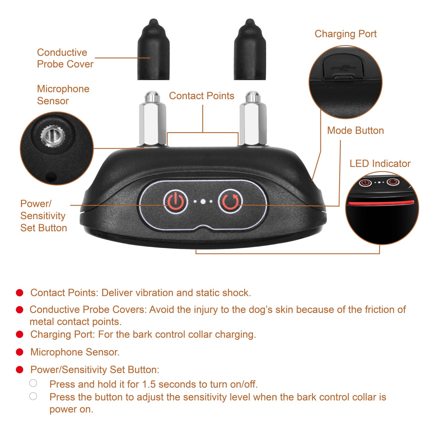 Electronic Pet Dog Barking Collar Safety Waterproof Vibration Training Control 3 Modes Anti-Barking Suitable For s