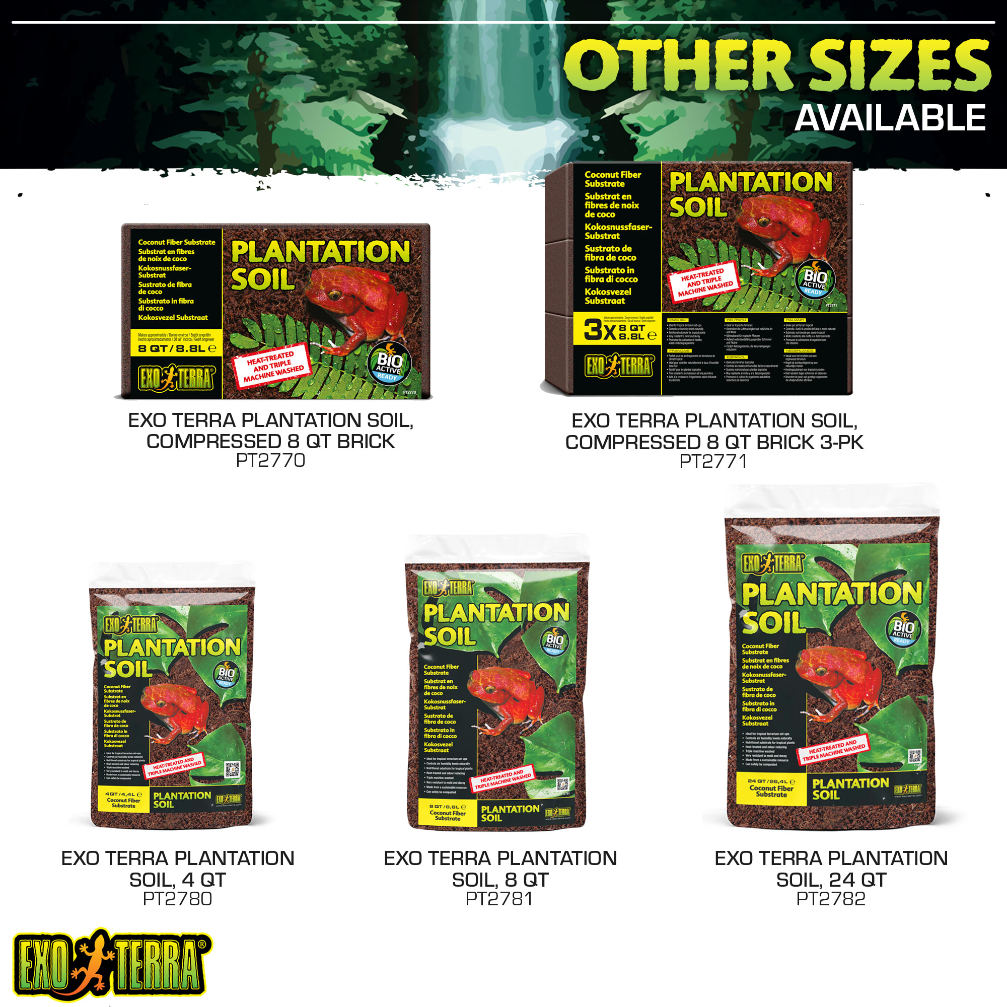 Exo-Terra Plantation Soil Terrarium Substrate Pack, 8 Quart, Pack of 3