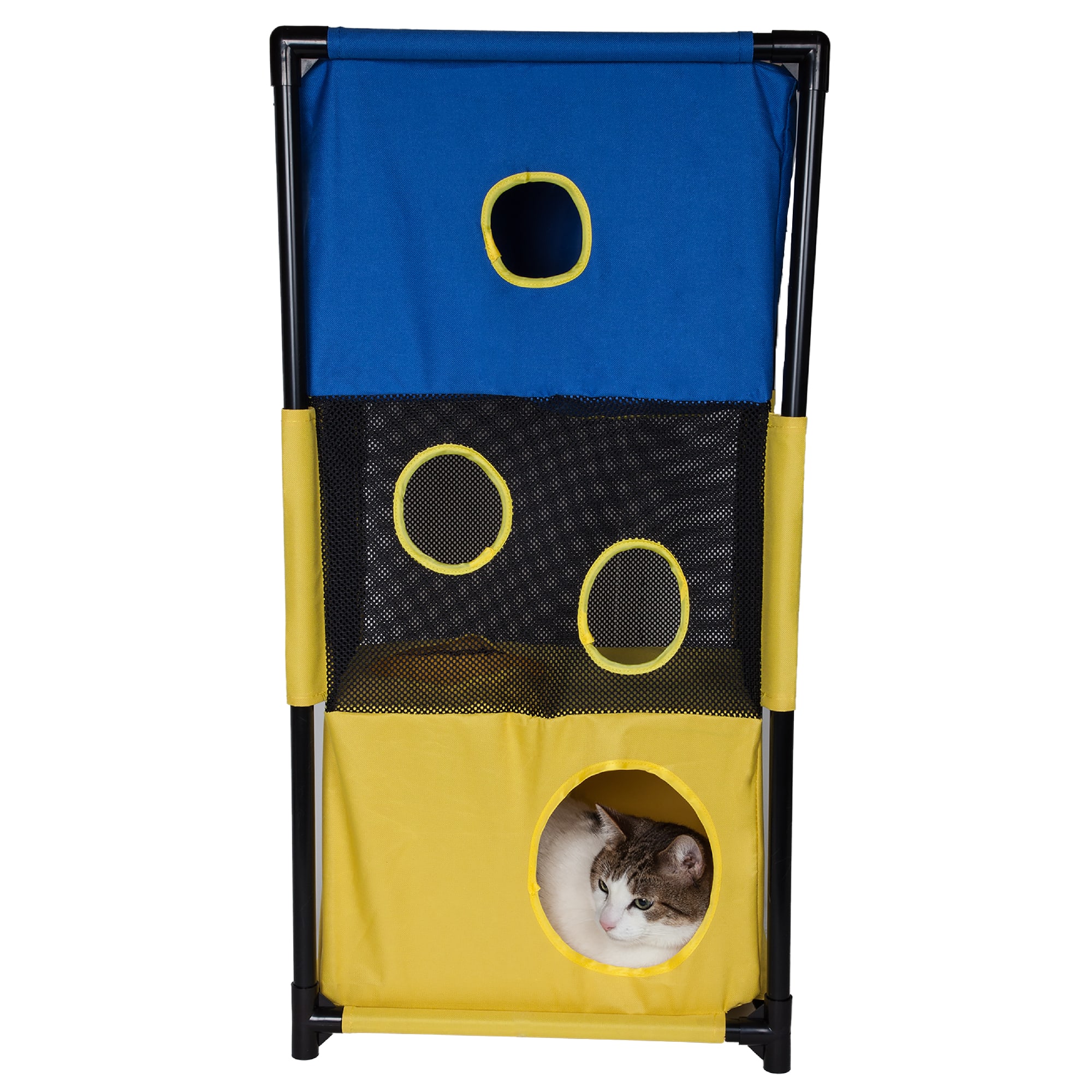 Pet Life Blue Square Obstacle Soft Folding Sturdy Play-Active Collapsible Travel Cat House, 17.71" L X 11.81" W X 35.43" H
