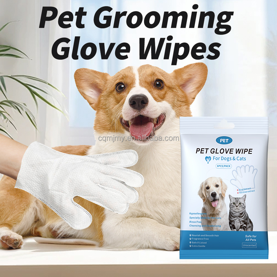 Pet-Friendly Cleaning Gloves Disposable Cat Bathing Products with Wet Wipes for Pet Grooming