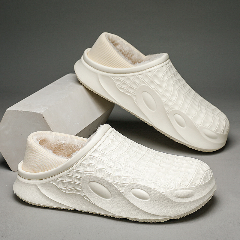 Pure color simple men in autumn winter, soled for indoor outdoor wear, anti slip slippers with thick veet and warm cotton shoes