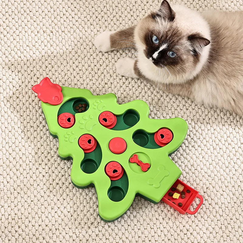 Interactive Dog Puzzle Toys Christmas Tree Dog Slow Food Bowl Funny Pet Training Toy for Dogs Cats Non-slip Dog Bowl 241125