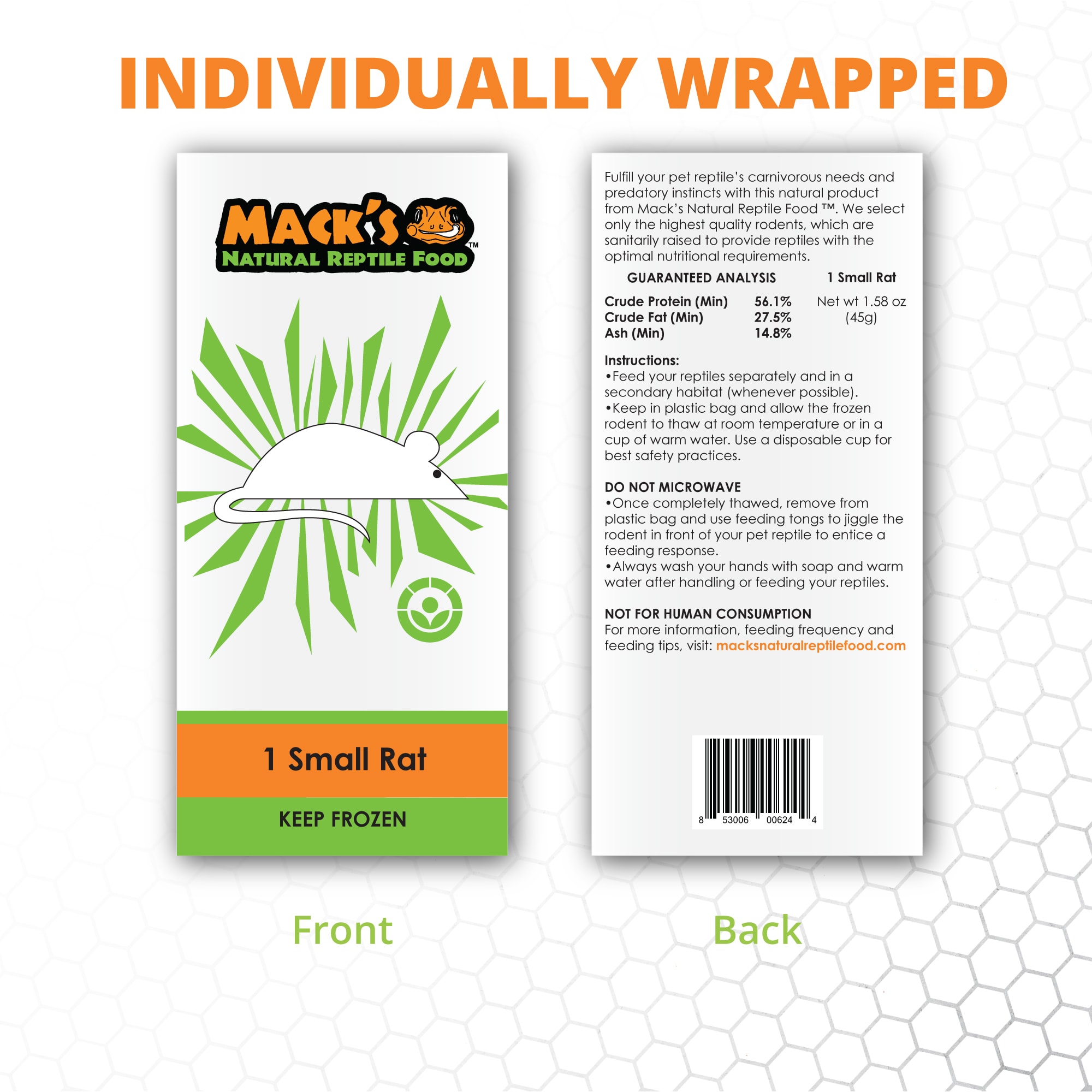 Mack's Natural Reptile Food Frozen Small Rat - 25ct