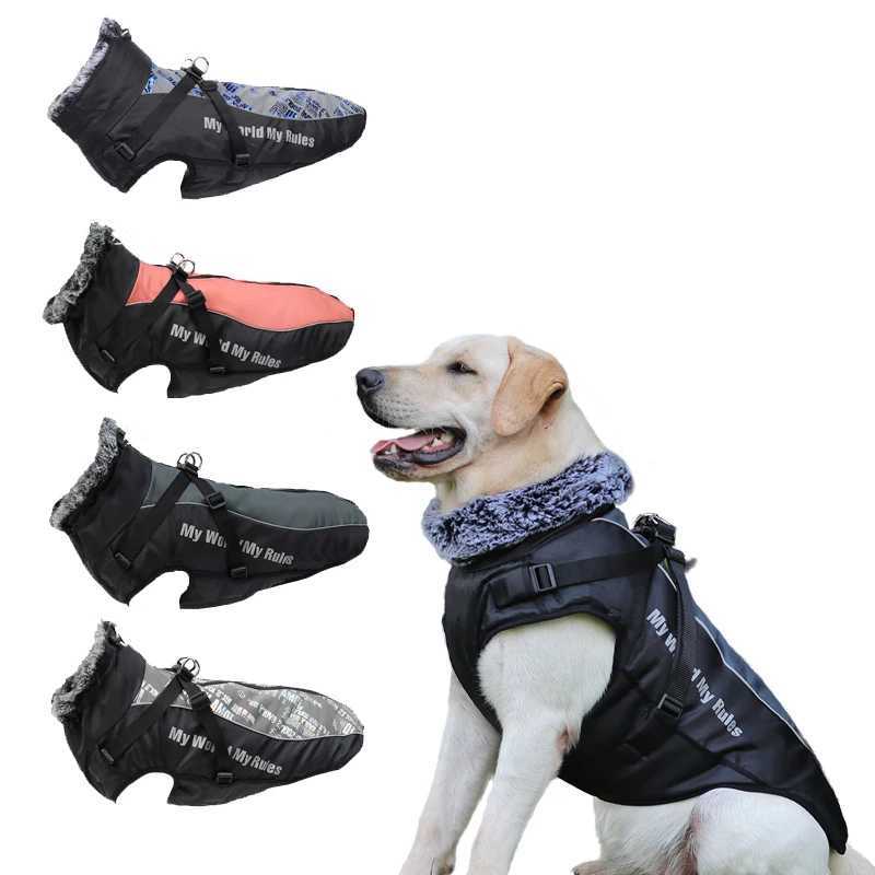 Large Pet Dog Coat with Harness Winter Warm Dog Clothes Labrador Waterproof Large Dog Coat Greyhound French Bulldog ClothingXJ241125