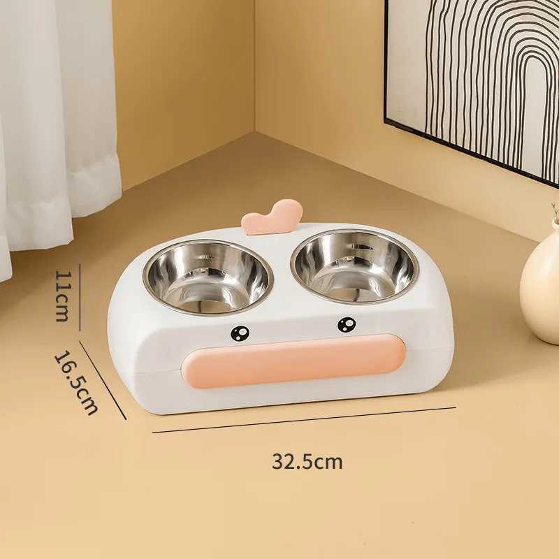 Duck Design Pet Double Bowl Plastic Kitten Dog Food Drinking Tray Feeder Cat Feeding Pet Supplies AccessoriesXJ241125