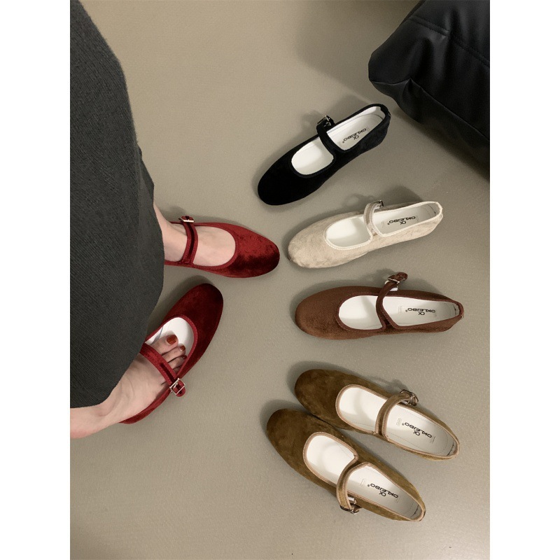 2024 spring new item Sis velvet gentle Mary Jane grandma shoes shallow mouth slimming sugar flat sole shoes for women