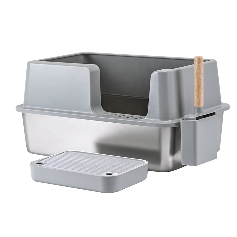 Oversized Stainless Steel Cat Litter Box Non-Stick Bottom Easy Clean Strong Durable No Marks Multi-Cats Pedal Cat Litter Shovel